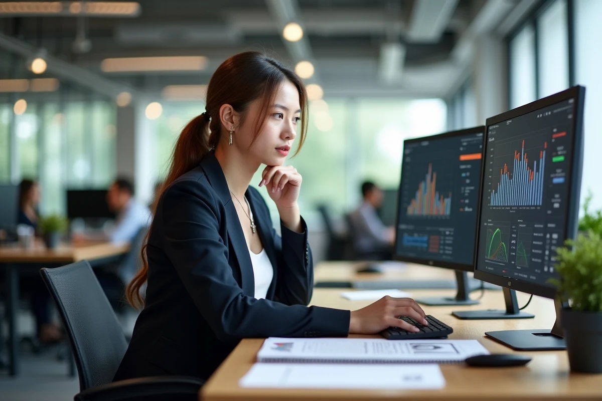 Jeune femme geometre analysant des données salariales