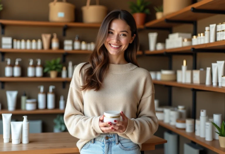 Femme examinant des produits cosmétiques naturels en boutique