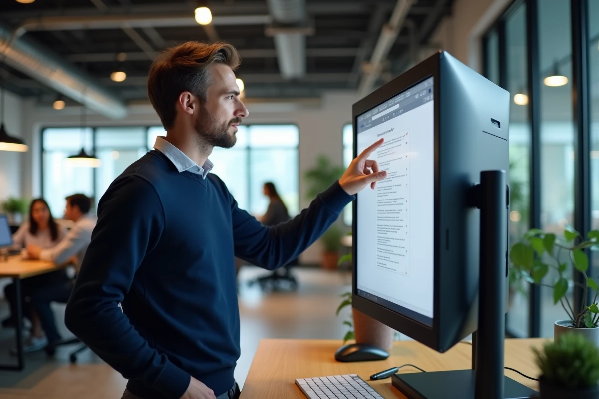 Homme en espace de coworking consultant une liste de conseils pour éviter les erreurs courantes sur une plateforme pro
