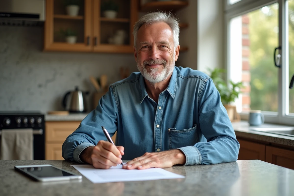 Homme signant un contrat immobilier à la maison