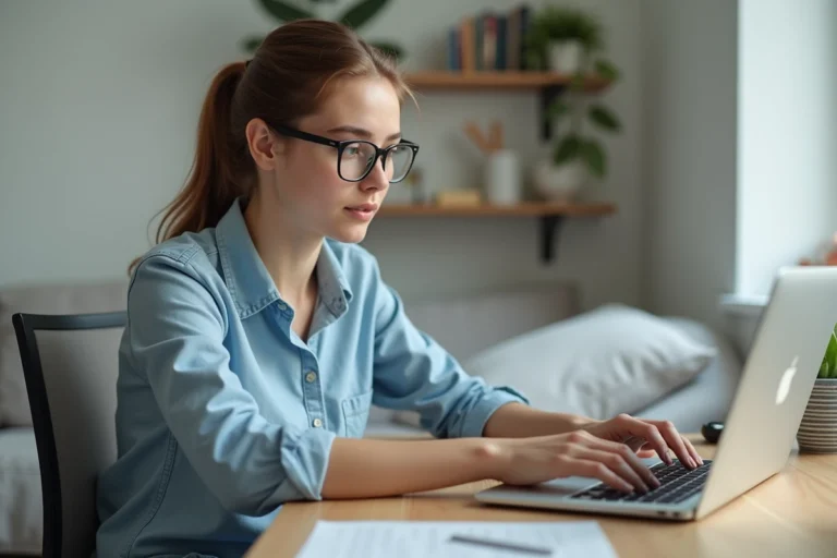 Jeune femme en ligne d'entretien d'embauche à domicile