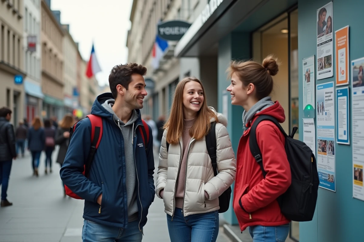 Trois adolescents devant un centre d