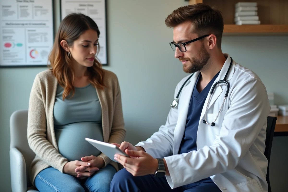 Medecin examinant des courbes hormonales avec une patiente