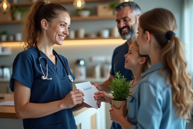 Vétérinaire femme souriante recevant un merci