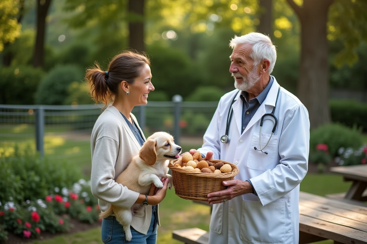 Vétérinaire homme surpris avec un panier de treats